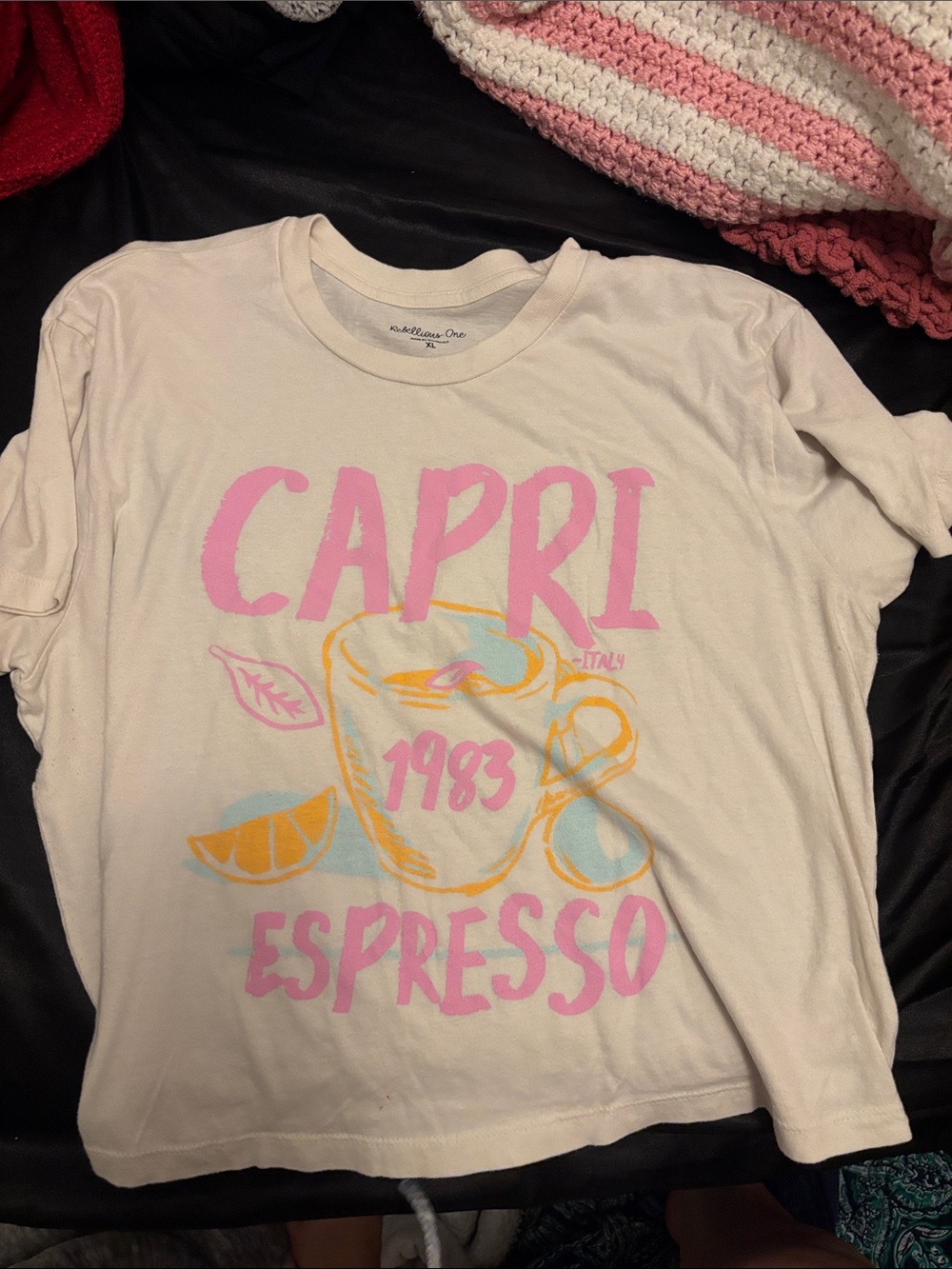 Rebellious One Cream Tee with Pink Capri Espresso Graphic
